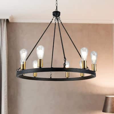 Daryu Black 8-Light Wagon Wheel Chandelier