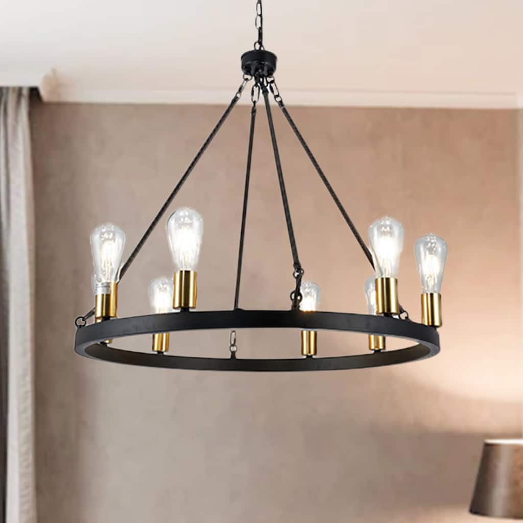Daryu Black 8-Light Wagon Wheel Chandelier