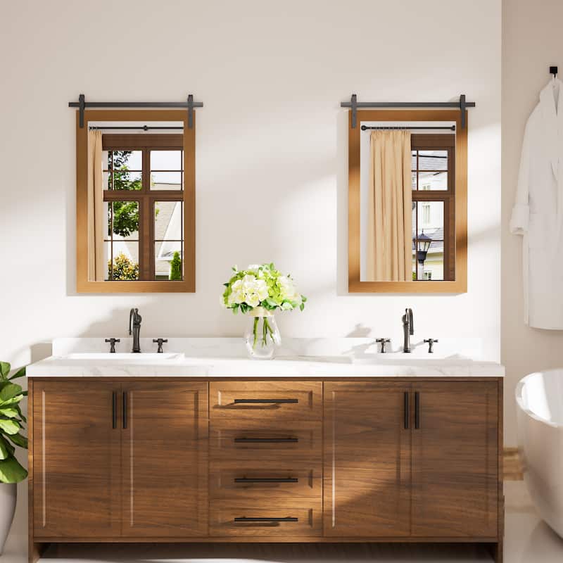 Farmhouse Barn Door Solid Wood Frame Bathroom Vanity Wall Mirror