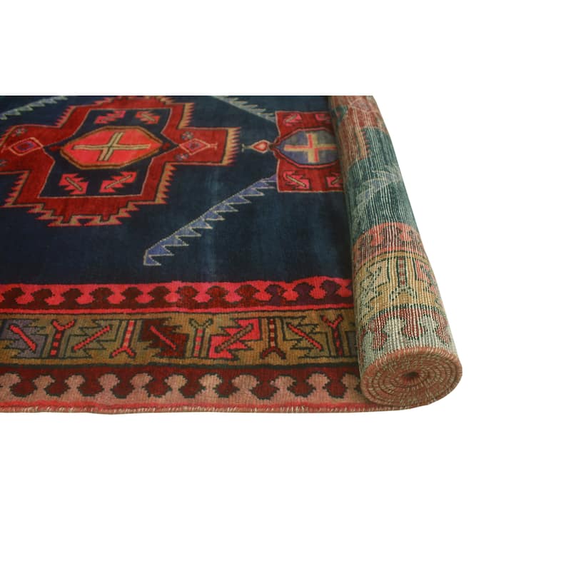 Fine Vintage Distressed Youssif Navy/Burgundy Runner - 4'0" x 10'9"