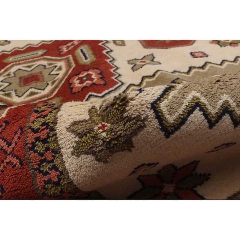 ECARPETGALLERY Hand-knotted Royal Kazak Cream, Dark Red Wool Rug - 5'6 x 7'10