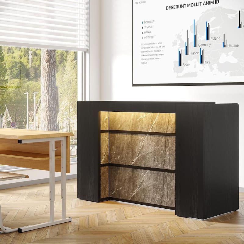 63-Inch Reception Counter with LED Lights, Lectern Podium/Checkout Desk for Office, Lobby, Salon, Retail, Classroom