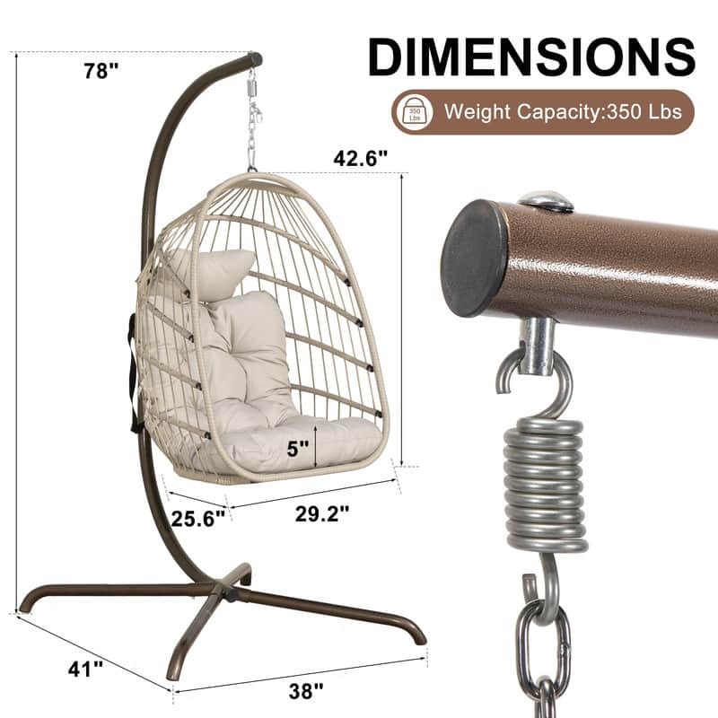 FINCATI Indoor Egg Swing Chair with Stand, 350 lbs Hanging Egg Chair with Stand, Outdoor Patio Wicker Hammock with Stand