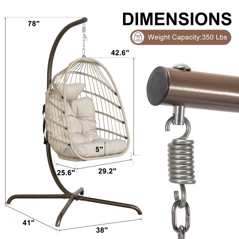 FINCATI Outdoor Oversized Luxury Hanging Egg Chair with Stand, 350 lbs Indoor Egg Swing Chair with Stand, Egg Chair Outdoor