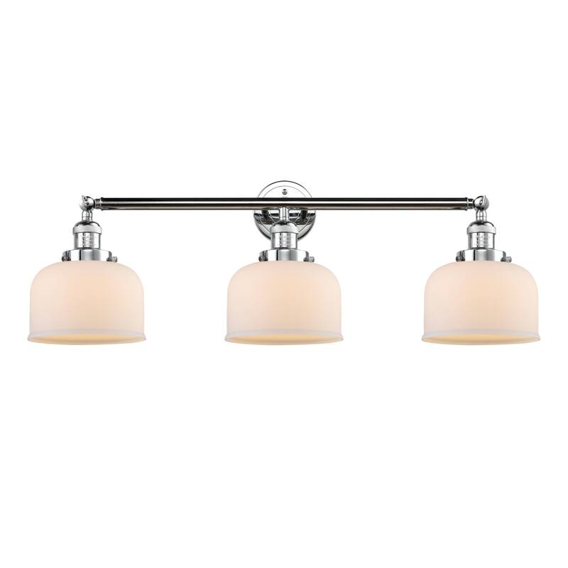 Innovations Lighting Large Bell 3 Light 32" Wide Bathroom Vanity Light - Polished Chrome / Matte White