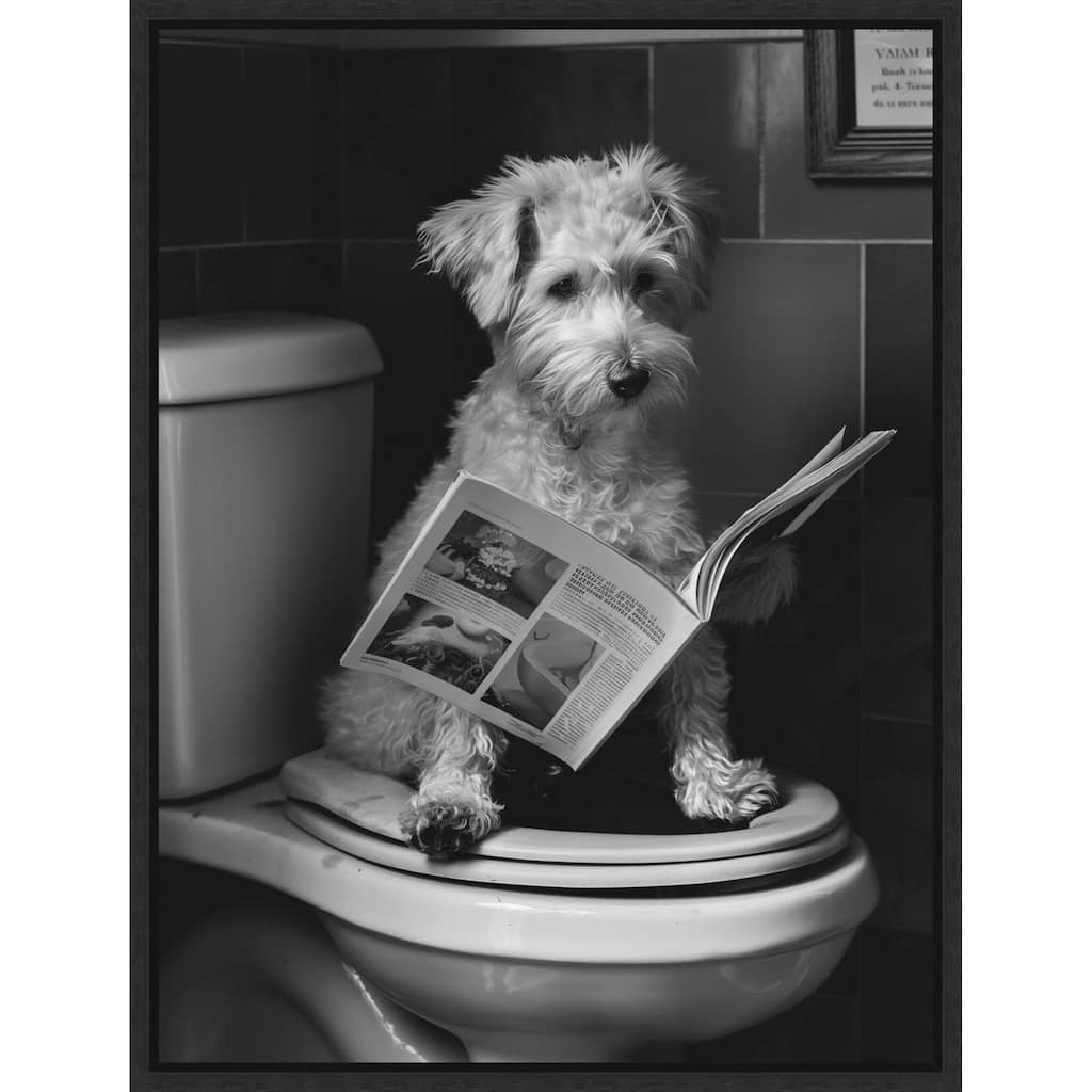 Good Boy Dog Toilet Art by Niky Rahner Framed Canvas Wall Art