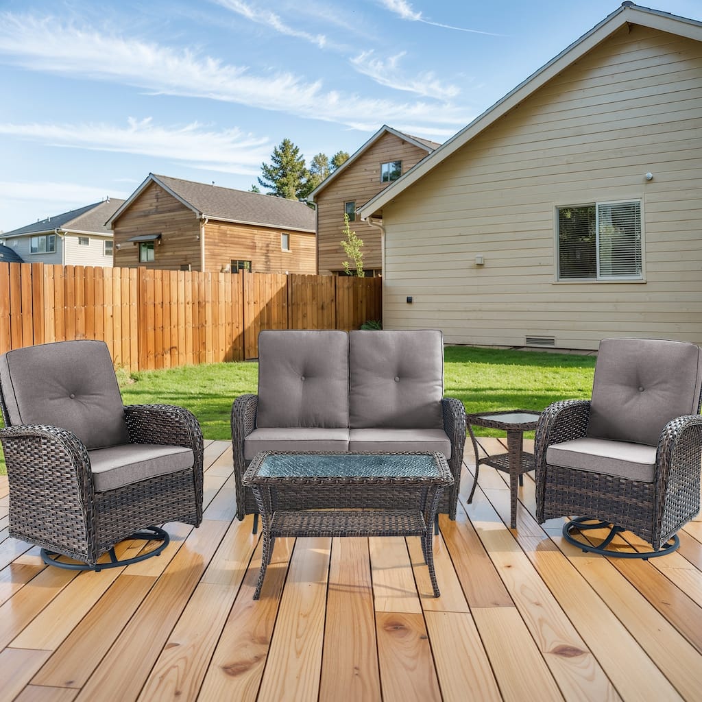 Outdoor Glider Sofa with Swivel Chair Brown-Grey - Brown