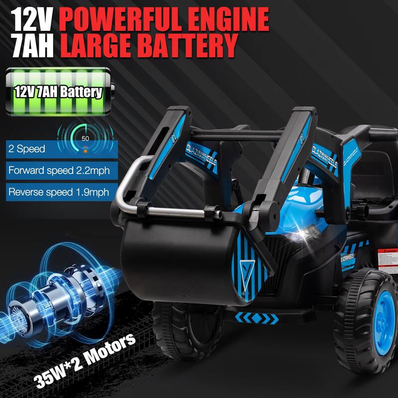 Electric Vehicles with Remote Control, Digger, LED Lights, Music, Ride On Car Toy for Kids