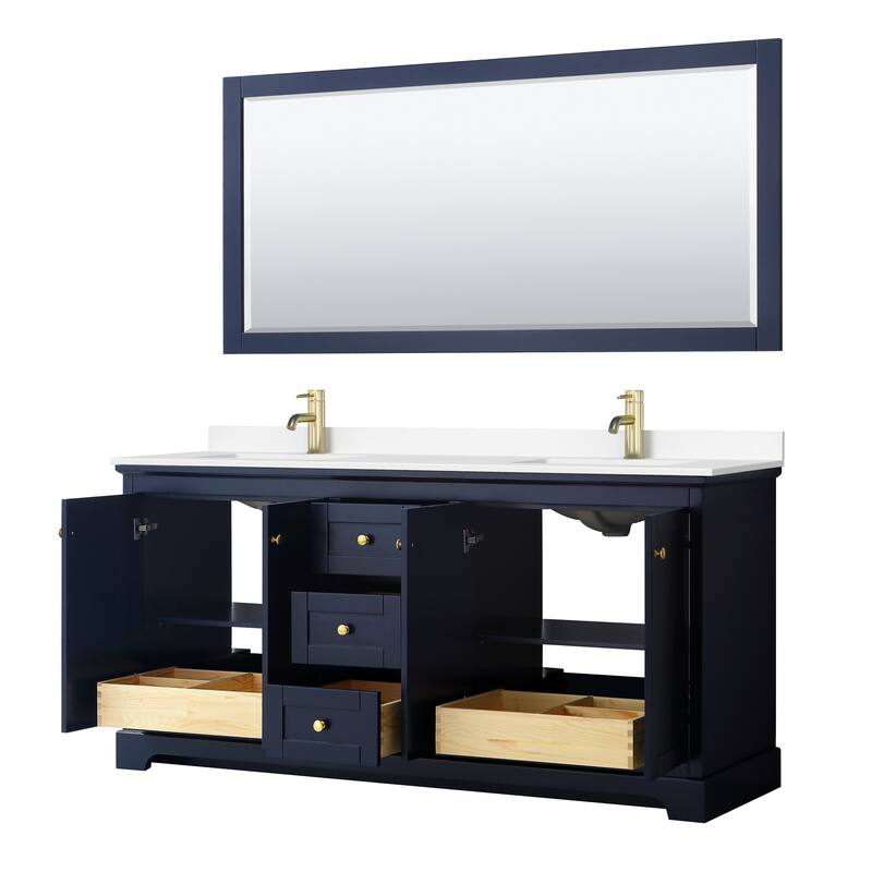Avery 72 Inch Double Vanity, Cultured Marble Top, 70 Inch Mirror