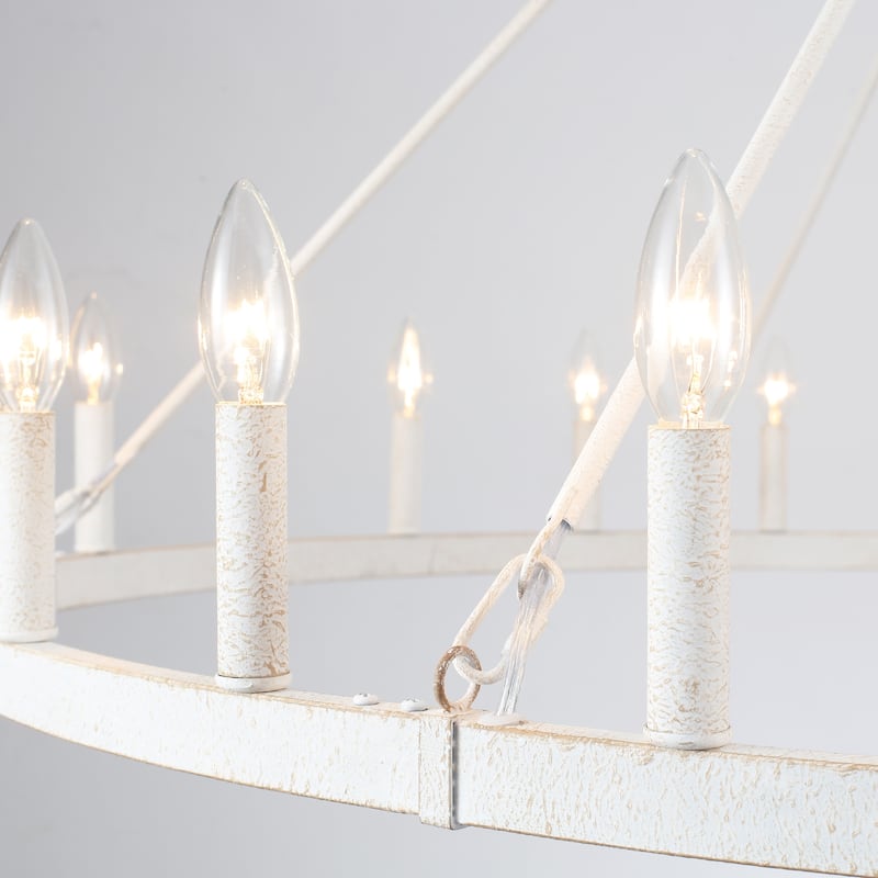24 - Light 52in. Lagre Dimmable Wagon Wheel Chandelier Farmhouse Round Vintage Candle Style Light - N/A