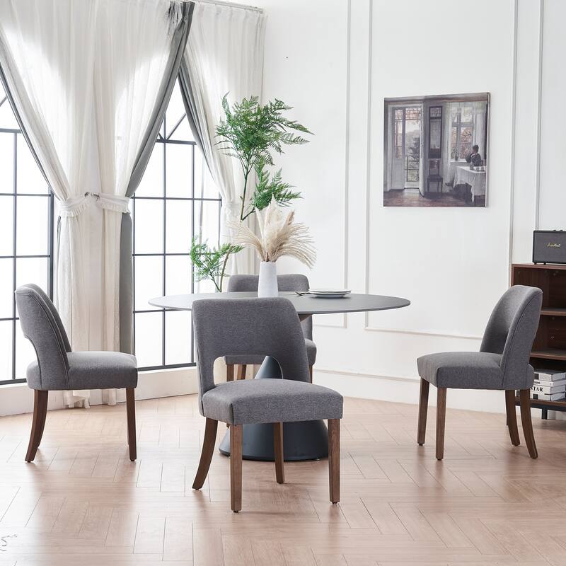 Wooden Dining Chairs Set of 2/4/6,Modern Fabric Upholstered Dining Room Chair Kitchen Chairs - Set of 4 - Grey/Black