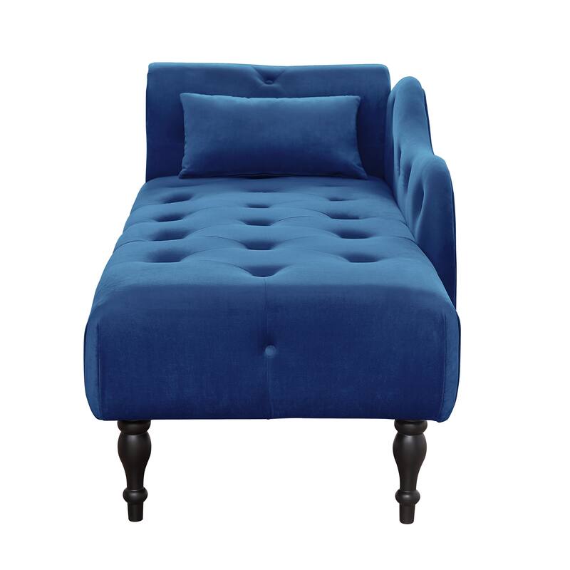 60.6" Velvet Chaise Lounge Buttons Tufted Nailhead Trimmed Solid Wood Legs with 1 Pillow,Blue (Left Arm Design)