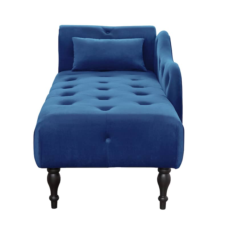 Aijia 60.6" Velvet Chaise Lounge Buttons Tufted Nailhead Trimmed Solid Wood Legs with 1 Pillow