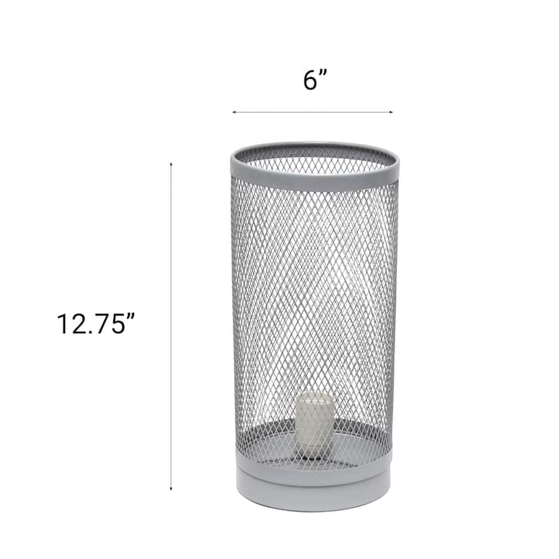 12.75" Industrial Mesh Cylinder Table Lamp, Modern Accent Lighting For Living Room, Entryway, Bedroom, Office, Black