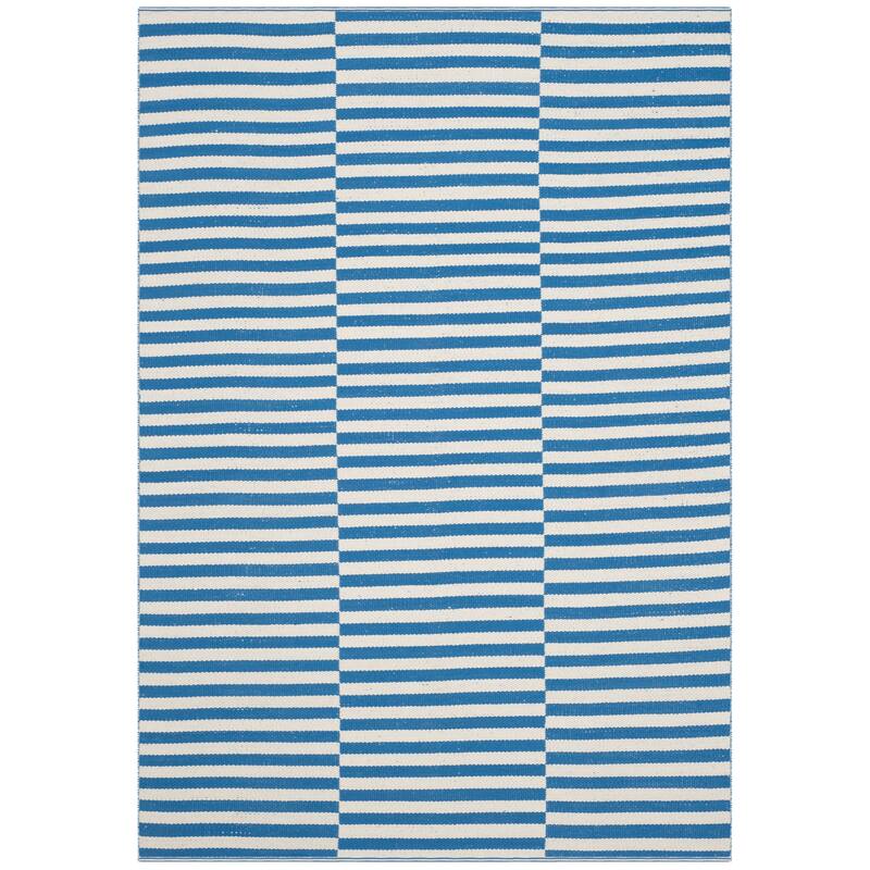 SAFAVIEH Handmade Flatweave Montauk Helena Casual Cotton Rug - 6' Square - Ivory/Blue