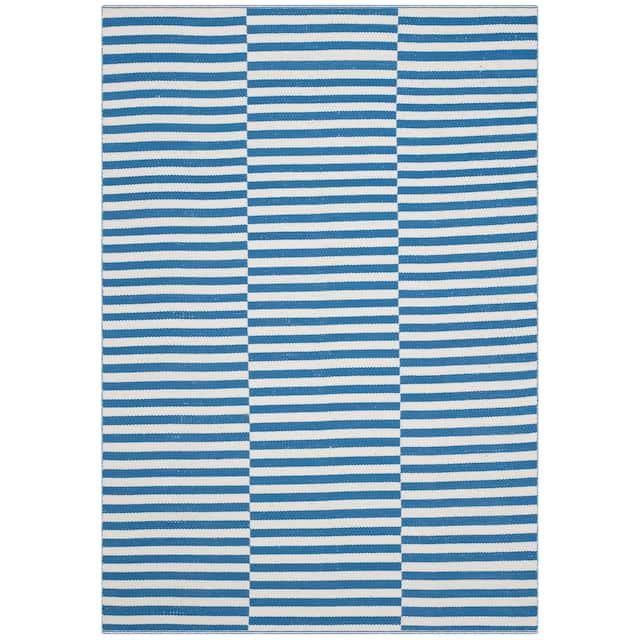 SAFAVIEH Handmade Flatweave Montauk Salinda Casual Cotton Rug - 6' x 6' Square - Ivory/Blue