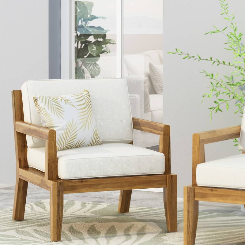 Outdoor Club Chairs with Cushions, 29'' H X 26.5'' W X 29'' D, acacia wood + Teak Finish + Beige - Beige
