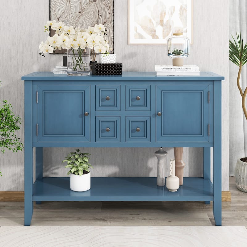 Cambridge Series Ample Storage Vintage Console Table with Four Small Drawers and Bottom Shelf for Living Rooms
