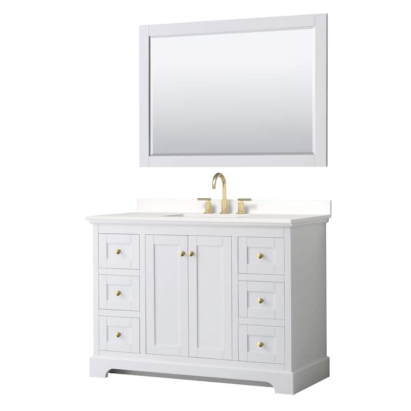Wyndham Collection WCV232348S-QTZ-US3M46 Avery 48" Free Standing - White / White Quartz Top / Brushed Gold Hardware