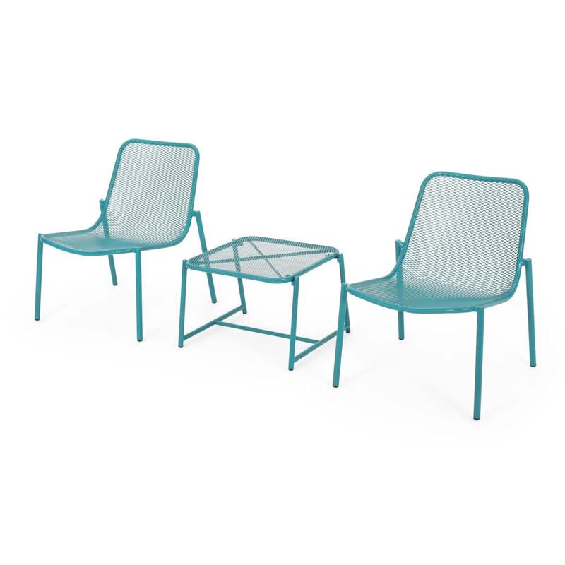 Roomfitters 3 Piece Outdoor Iron Patio Seating Group with Glass Top Side Table