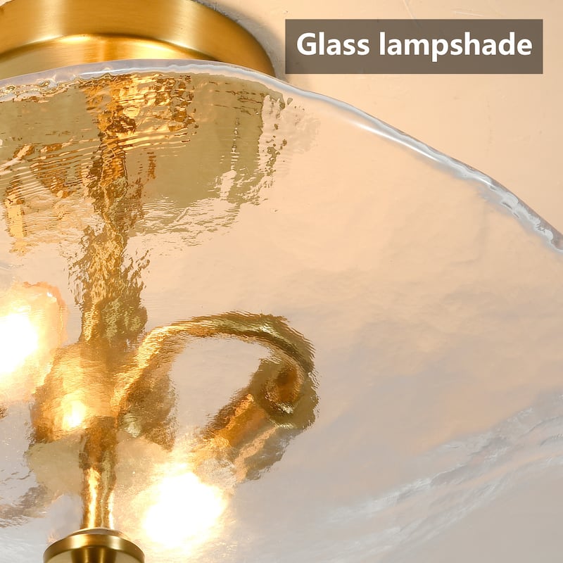 16.5" Glass Semi Flush Mount Ceiling Light Fixture, 2-Lights Close to Ceiling Light, Modern Ceiling Light Fixture