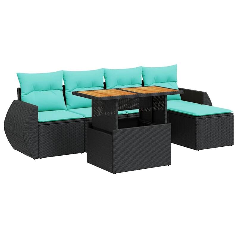 vidaXL Patio Sofa Set with Cushions Outdoor Furniture 6 Piece Poly Rattan - 21.7 x 21.7 x 14.6