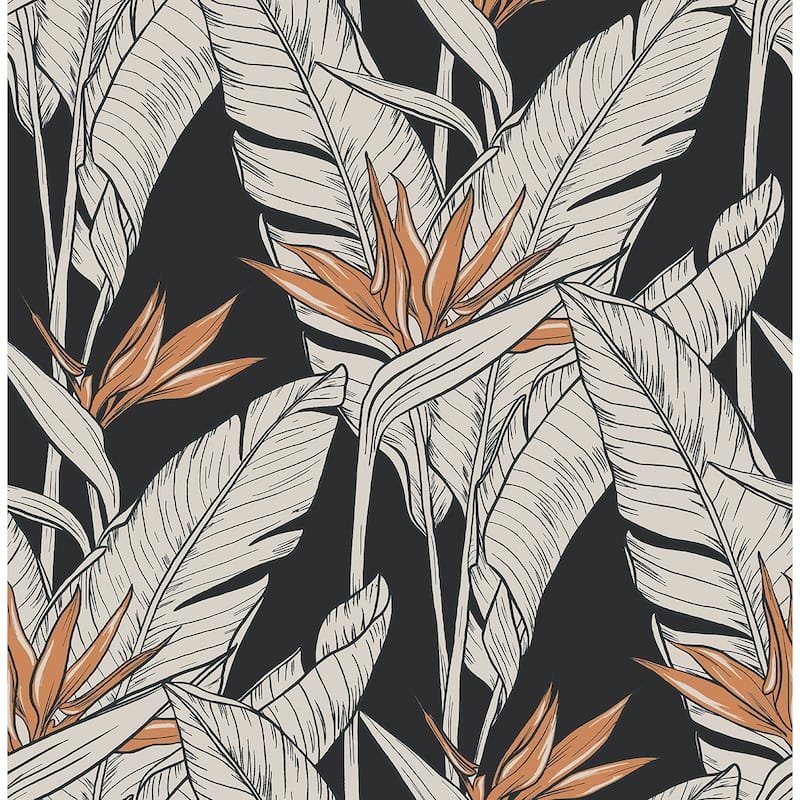 Stacy Garcia Home Birds of Paradise Peel and Stick Wallpaper - 20.5 in. W x 18 ft. L - Onyx & Metallic Copper