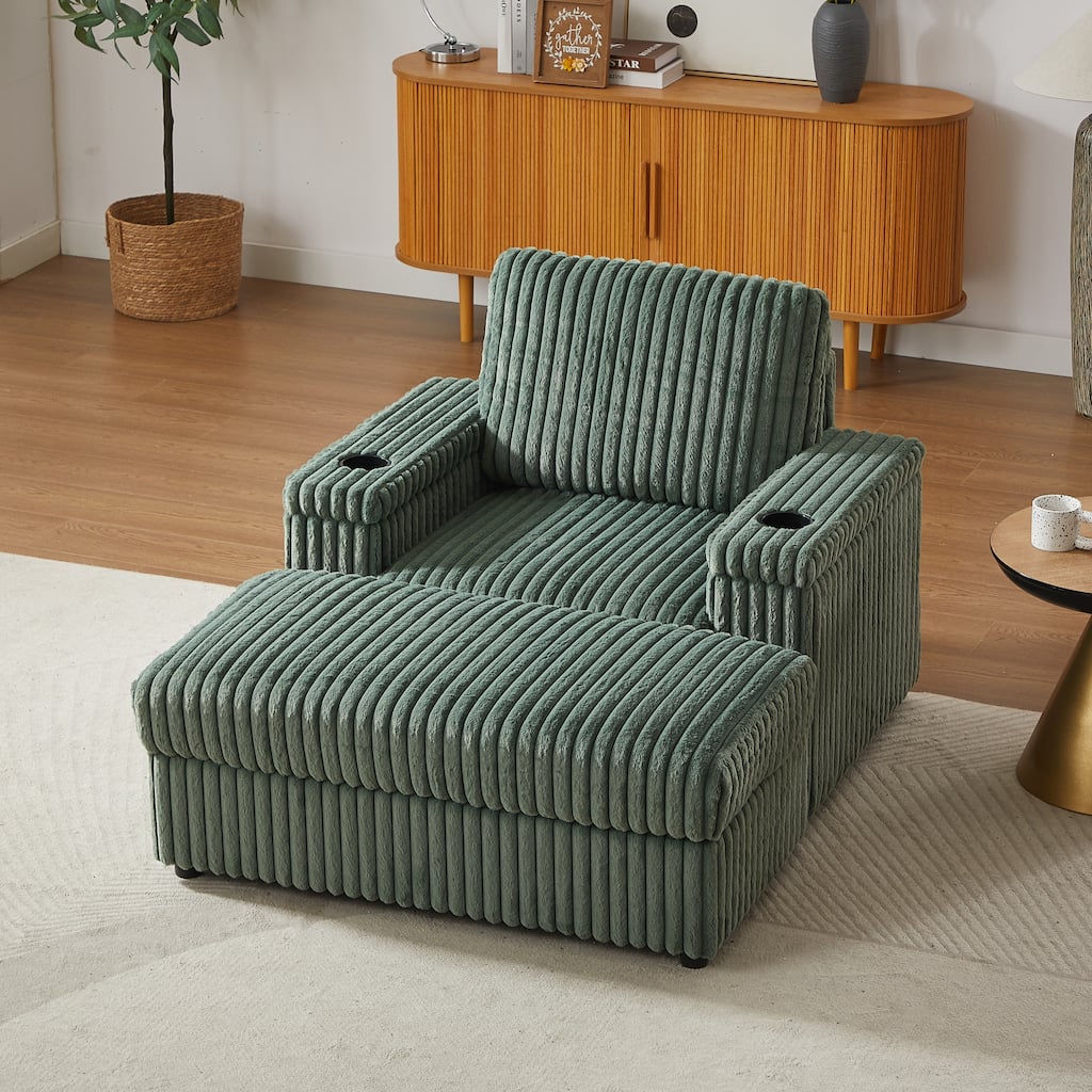 42.5-inch Corduroy single recliner with backrest pillow, cup holder design, storage footrest, comfortable sofa-deep-seated