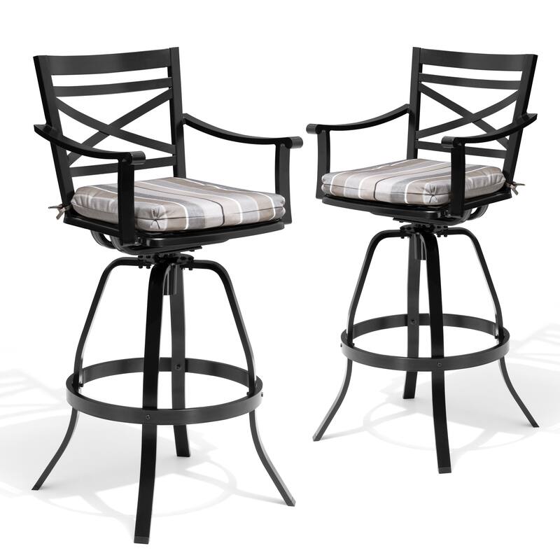 Pellebant Patio Outdoor Indoor Aluminum Swivel Bar Stools Dining Chairs with Sunbrella Cushion - MILANOCHAR - 2-Piece