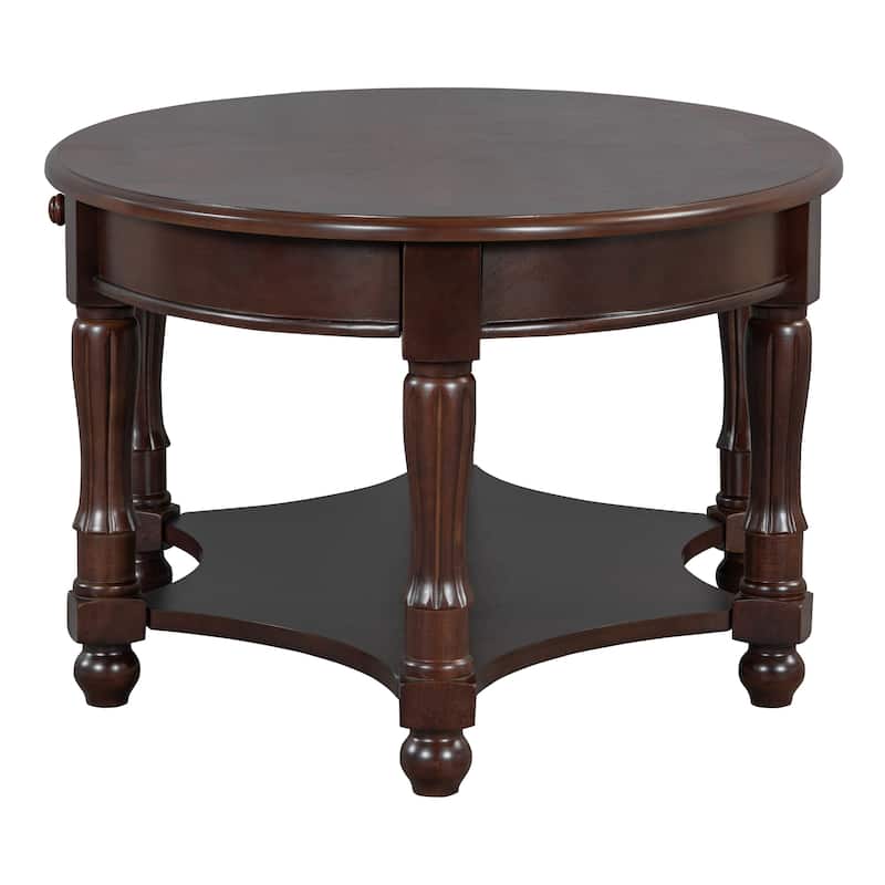 French Country Style Coffee Table Vintage Oval Coffee Table with Drawers and Storage Shelves, for Living Room