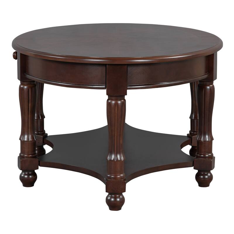 Vintage Oval Coffee Table with Drawer and Storage Shelf, Antique Cocktail Table in 45", French Country Accent Table