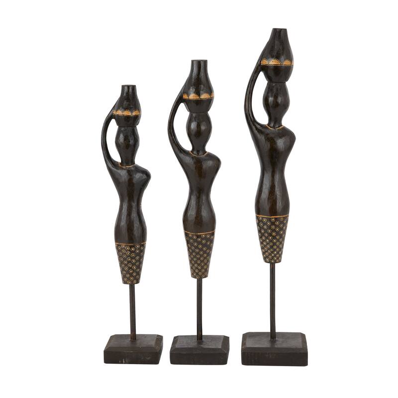 Black Wood Bohemian Sculptures (Set of 3) - S/3 23", 21", 20"H