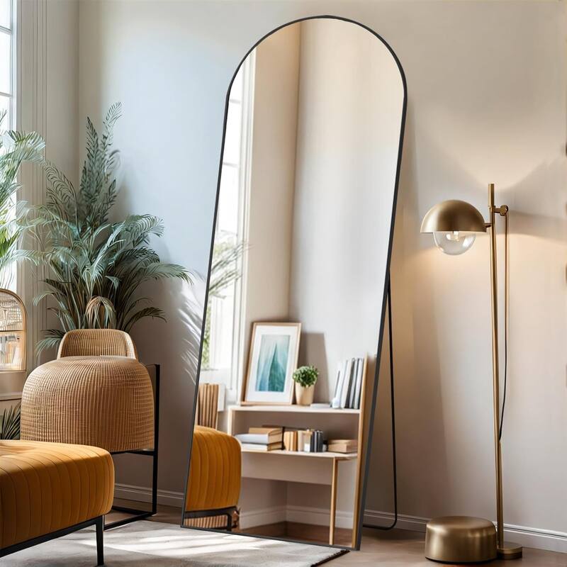 Arched Mirror Full Length, 16"x59" Body Wall Mirrors, Floor Standing,Tall Arch Mirror with Stand Aluminum Alloy Frame