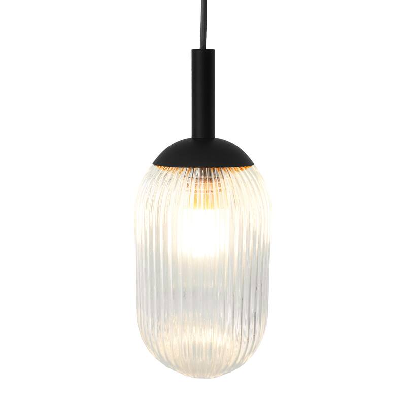 Teen Black Modern Pendant Light with Ribbed Glass Shade