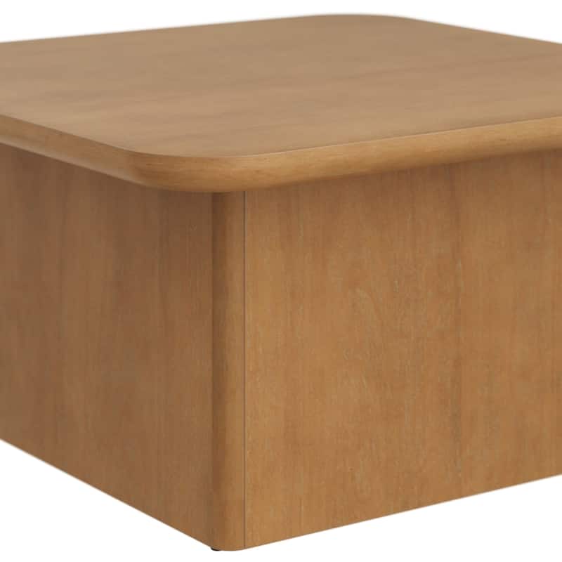 Rein Organic Modern Coffee Table, Rustic Wood Square Coffee Table with Rounded Edge