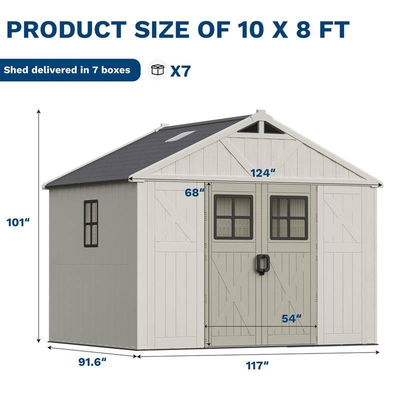 Patiowell 10 X 8 FT&10 X10 FT &10 X12 FT 10 X14 FT Resin Outdoor Storage Shed With Floor ,Weather Resistant Shed for Garden