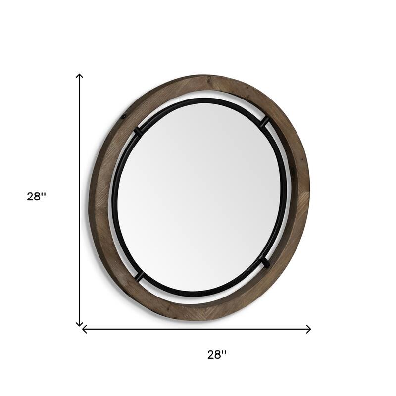 HomeRoots 28" Brown Round Wood Framed Accent Mirror - 28' X '28' X '1.25