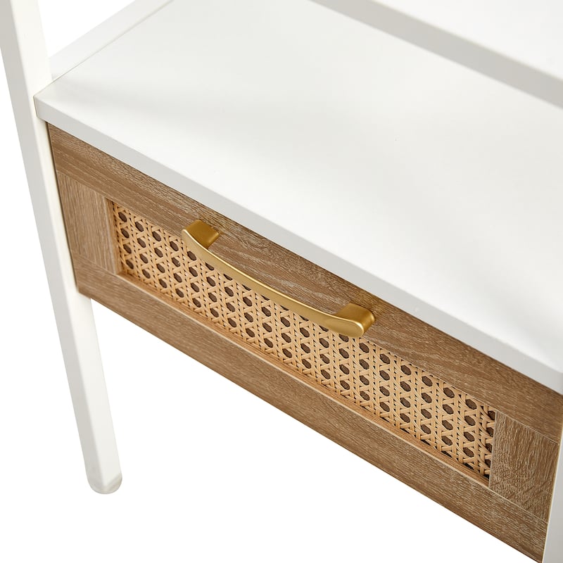 Modern Natural Rattan Wooden Nightstand/End Table/Side Table with Drawer(Set of 2)
