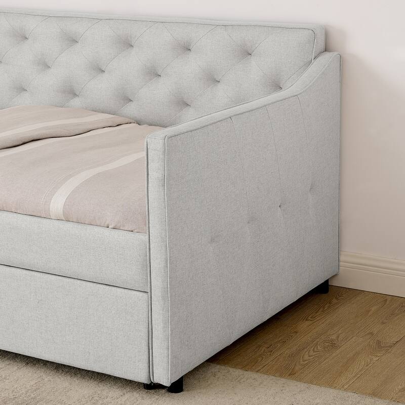 Twin Upholstered Daybed with Pop-Up Trundle & USB Charging Ports