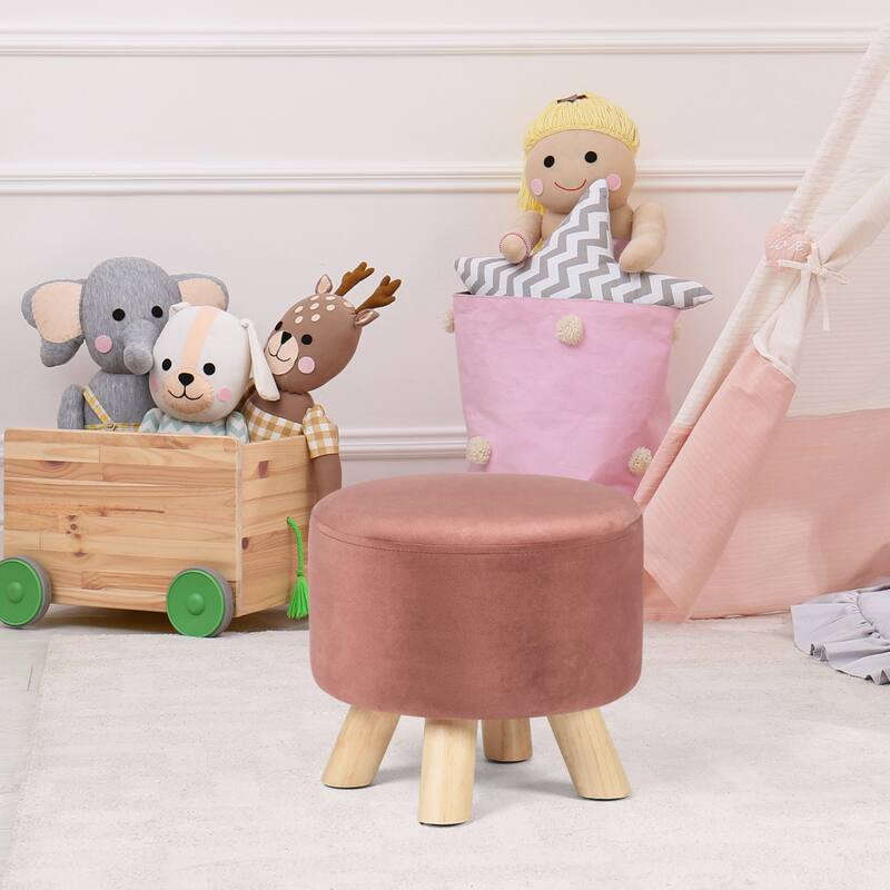 Adeco Round Ottoman Velvet Foot Rest Stool with Non-Skid Legs