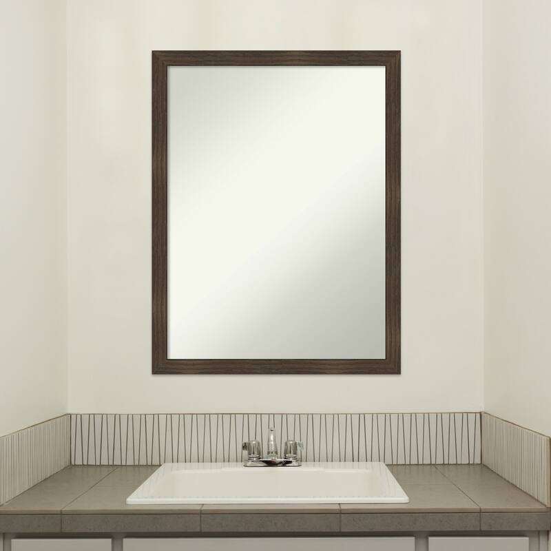 Woodgrain Stripe Non-Beveled Wood Framed Bathroom Vanity Wall Mirror