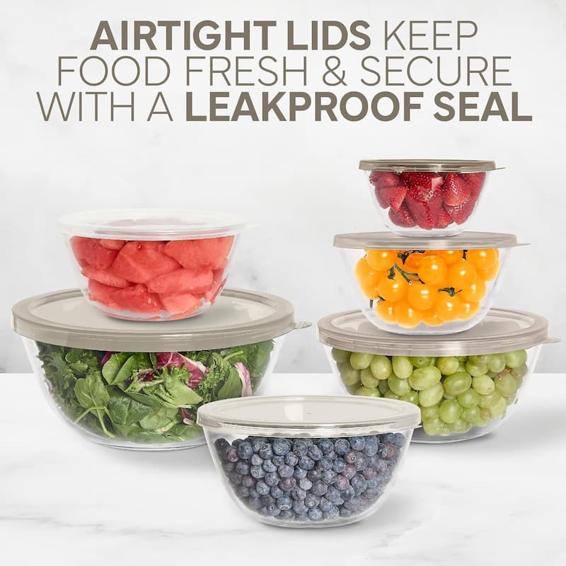 COOK WITH COLOR 12 Pc Glass Nesting Mixing Bowl Set with Lids for Cooking and Prep