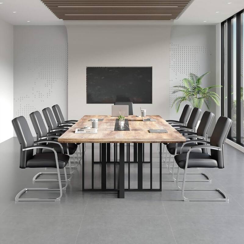 WESOME Large Conference Table with Metal Grid Base Universal Charging Ports Executive Meeting Table for Office