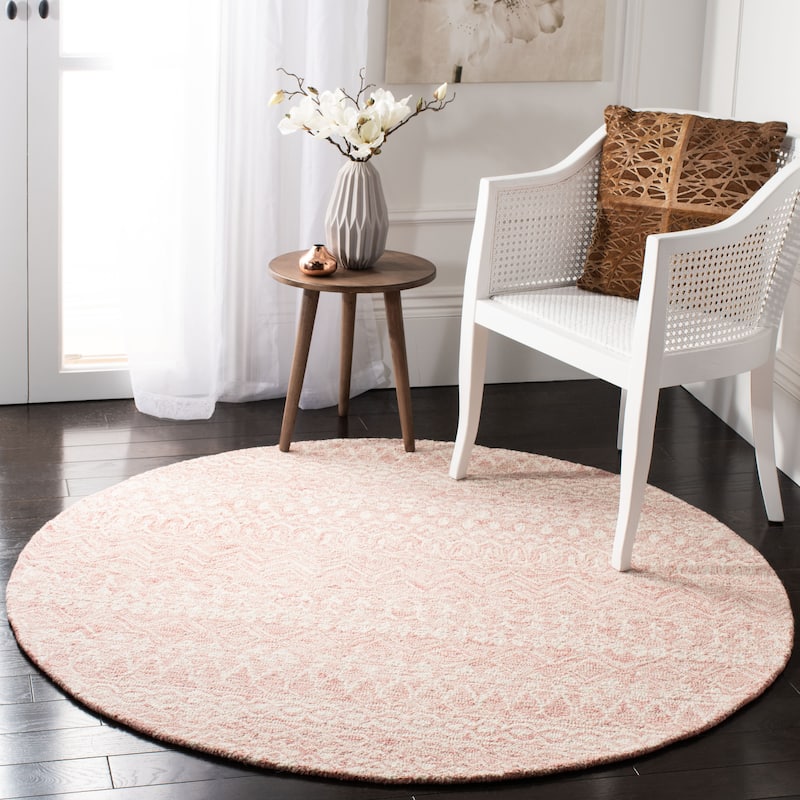 SAFAVIEH, Handmade Micro-Loop Fedosia Wool Rug - 3' Round - Pink/Ivory