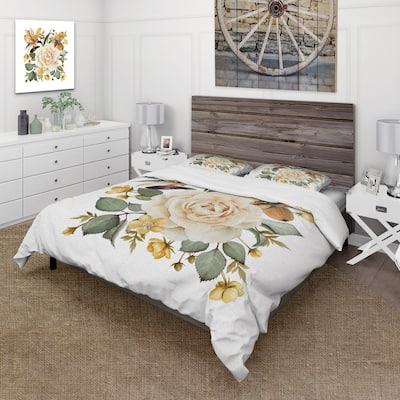 Designart 'Vintage White Rose' Traditional Duvet Cover Comforter Set