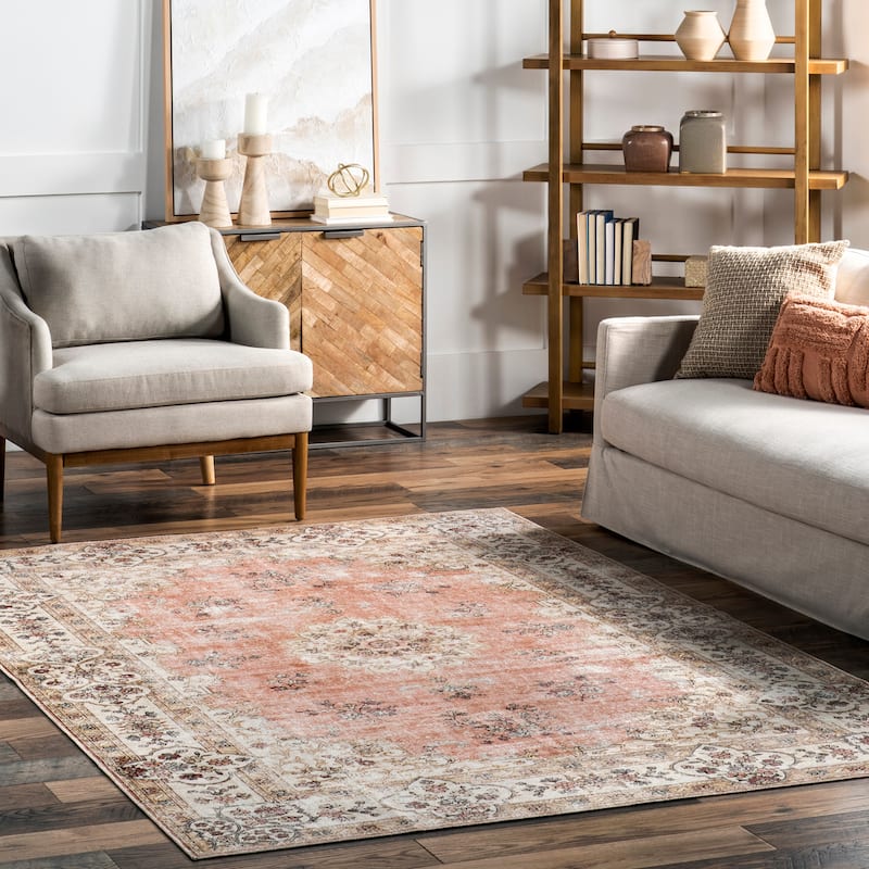 Nuloom Ren SpinClean Vintage Floral Machine Washable Area Rug - 5' x 8' - Peach - Rectangle