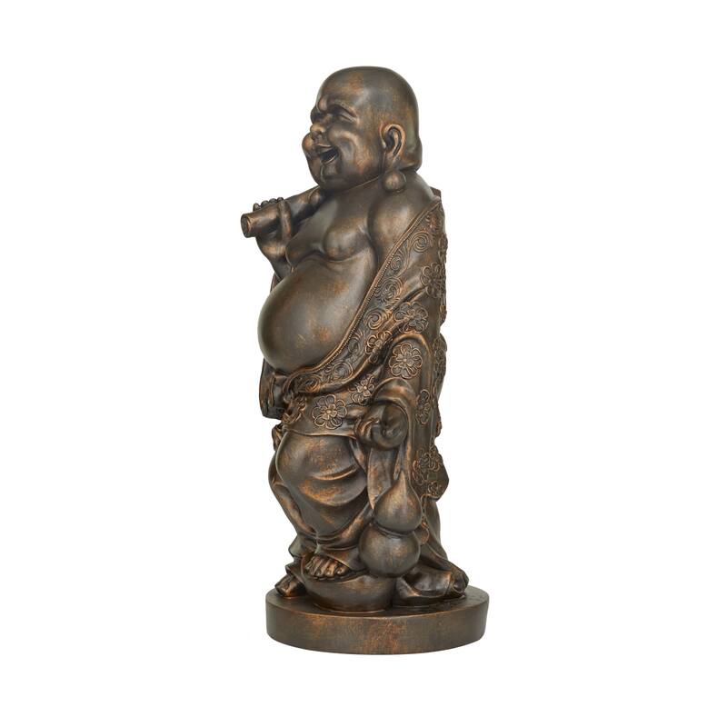 Polystone Meditating Buddha Sculpture with Engraved Carvings and Relief Detailing - Brown or Bronze
