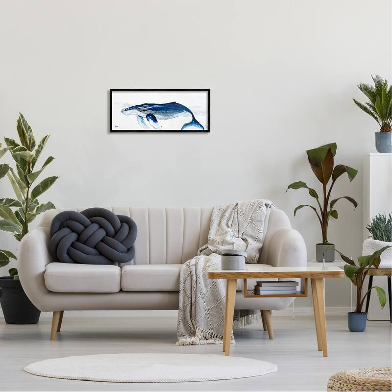 Stupell Vivid Blue Whale Swimming Marine Animal Sea Life Framed Wall Art, Design by Stacy Gresell