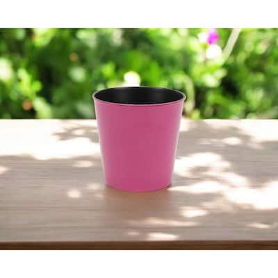 HomeRoots 5" Hot Pink Recycled Plastic Indoor Outdoor Round Pot Planter
