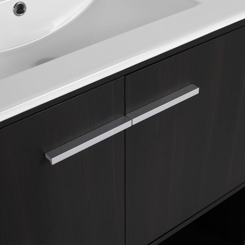 GDFStudio - Lisbon Modern Minimalist Freestanding Bathroom Vanity Cabinet with Soft Close Doors, Open Shelf, Sink NOT INCLUDED